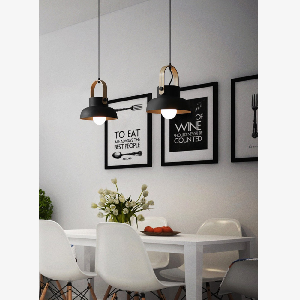 Tapered Metal Pendant Light with Wood-Look Detail - view 12
