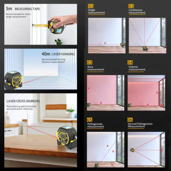 3-in-1 Digital Laser Tape Measure with Roller Wheel — product view 3