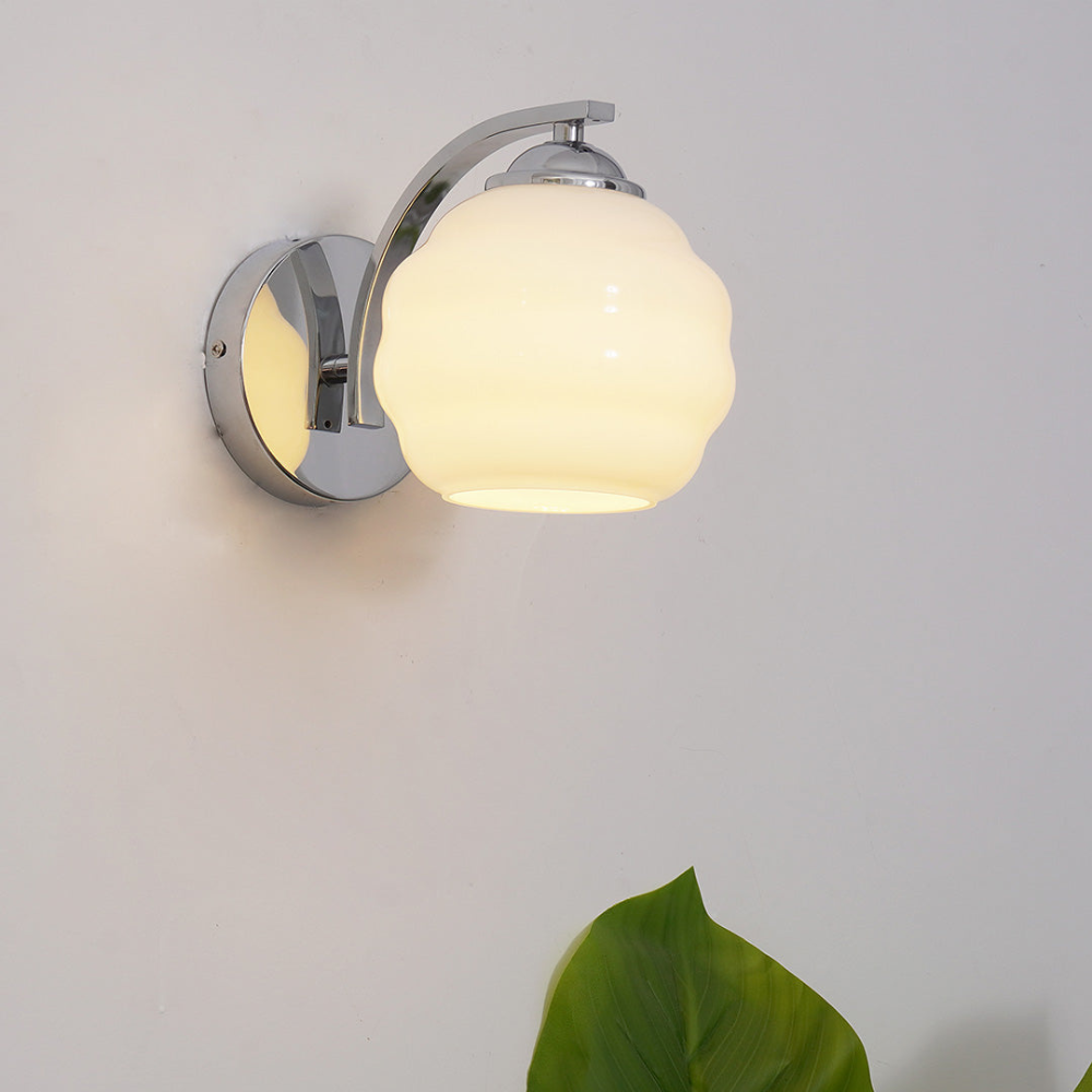 Ribbed Glass Globe Wall Sconce with Gold-Tone Fittings - view 15