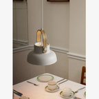 Tapered Metal Pendant Light with Wood-Look Detail - view 13