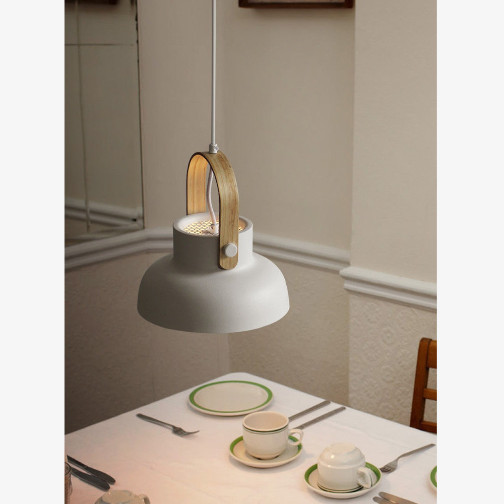 Tapered Metal Pendant Light with Wood-Look Detail - view 13