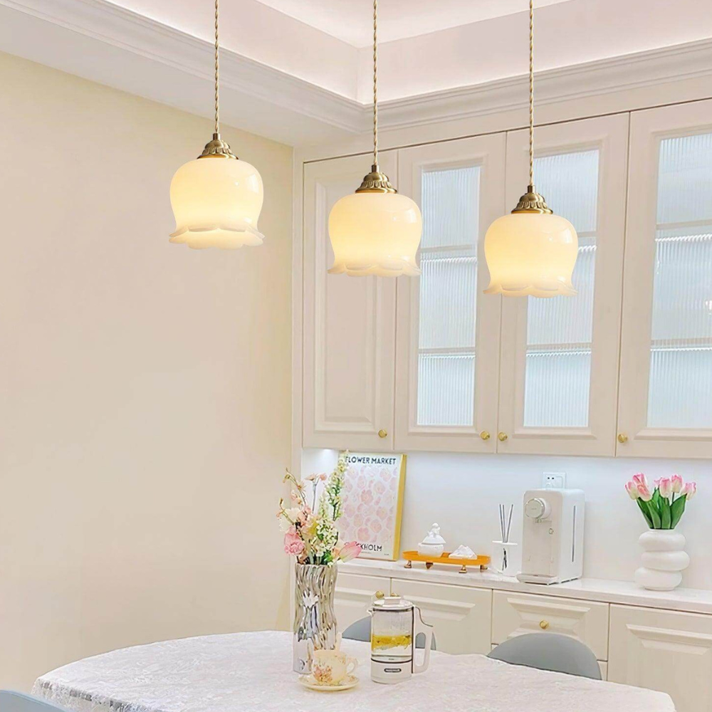 Floral Resin Pendant Light with Brass Hardware - view 5