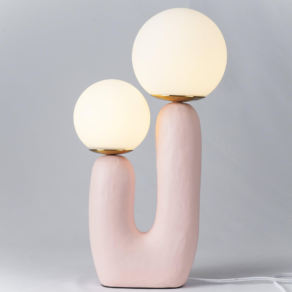 U-Shaped Resin Table Lamp with Twin Glass Globes, UK Plug - view 11