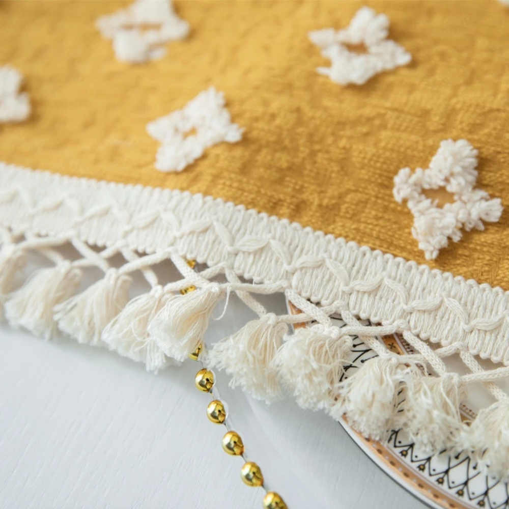 Yellow Embroidered Tassel Tablecloth – image 11