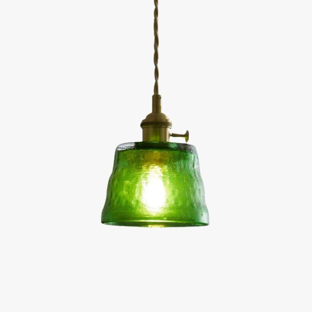 Hammered Glass Pendant Light with Brass Hardware - view 8