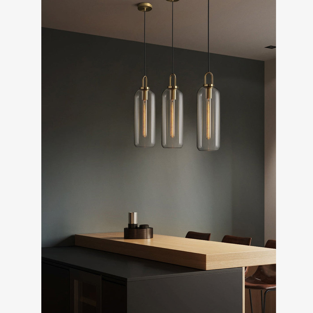 Glass Globe or Capsule Pendant Light with Brass Arch - view 17