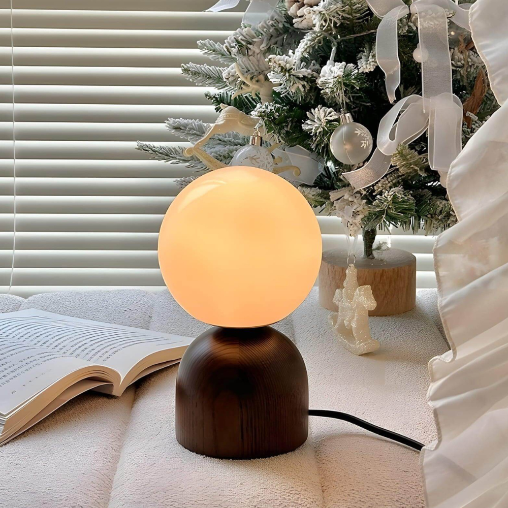 Glass Globe Table Lamp with Wood Base, UK Plug - view 3