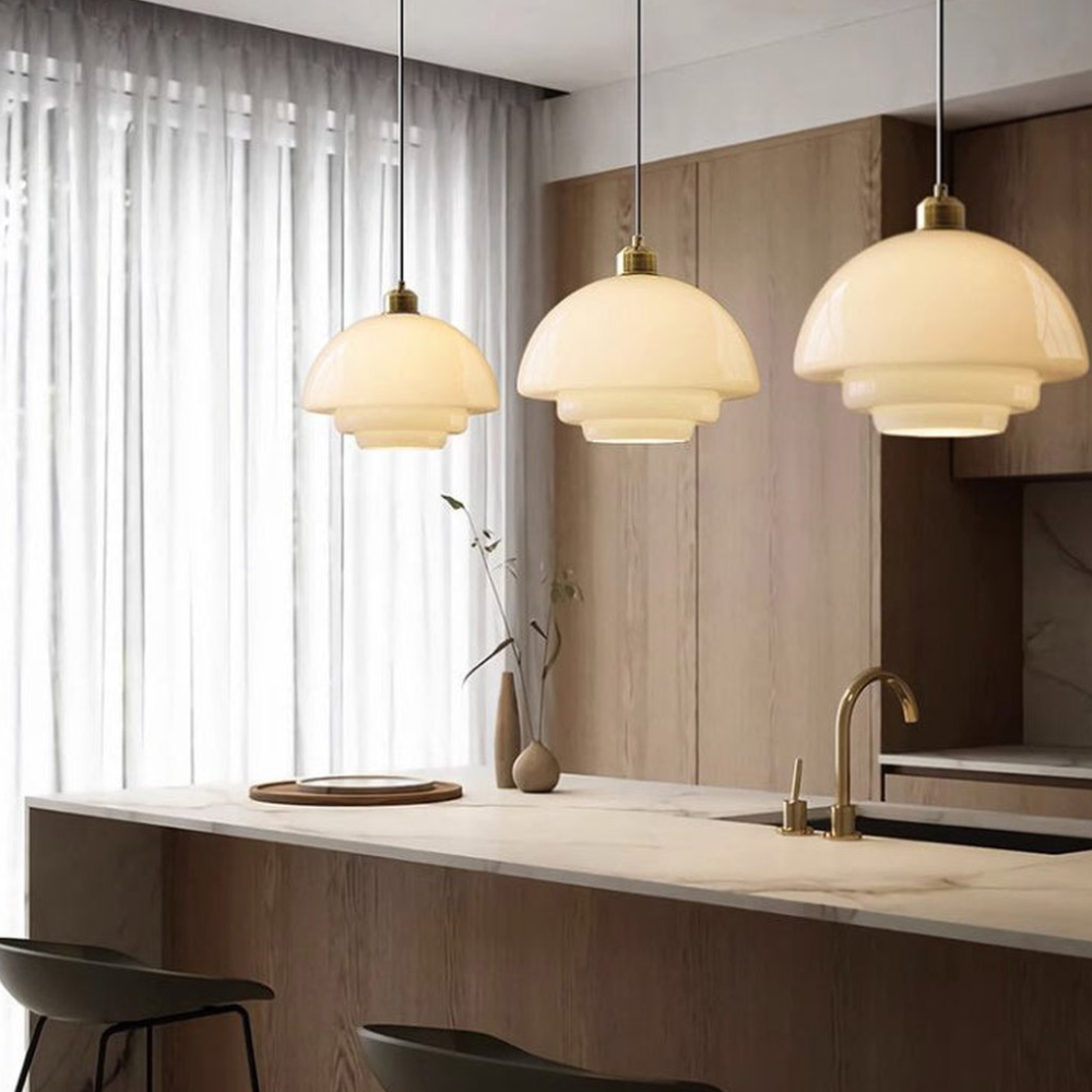 Layered Opal Glass Pendant Light, Art Deco Design - view 4