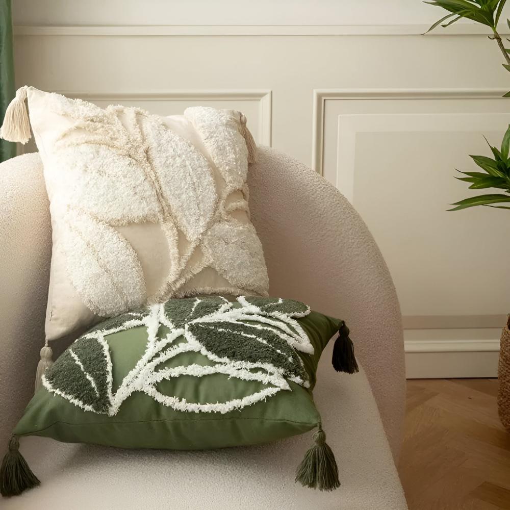 Tufted Leaf Cushion Cover with Corner Tassels – image 8