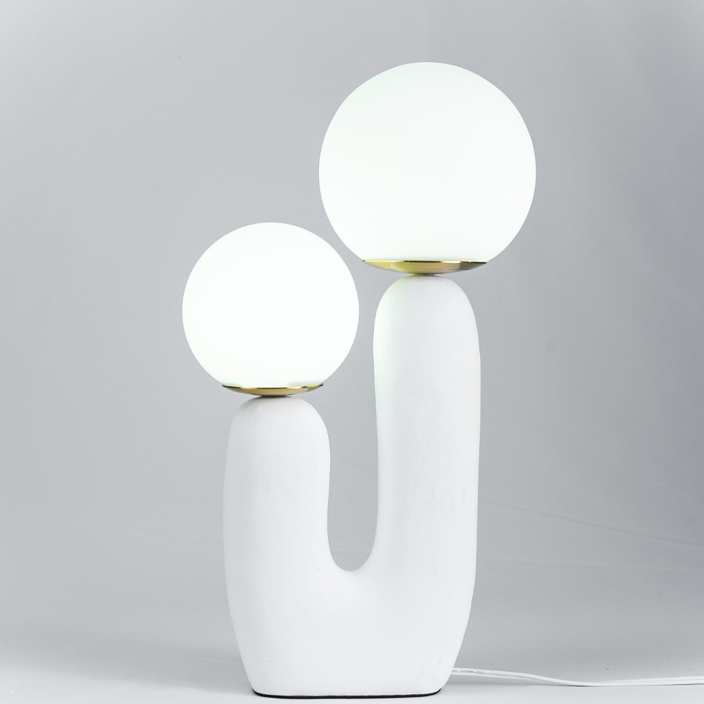 U-Shaped Resin Table Lamp with Twin Glass Globes, UK Plug - view 1