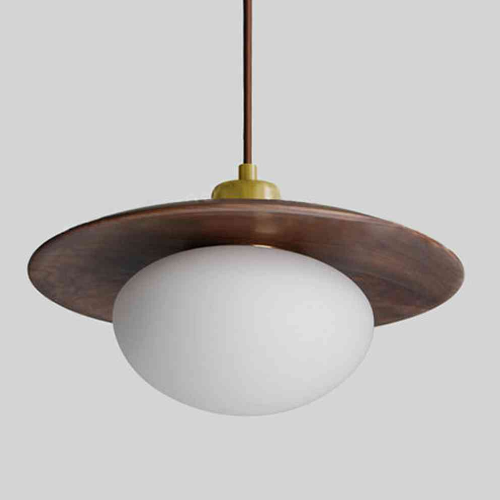 Frosted Pebble Glass Pendant Light with Oak or Walnut Disc - view 12