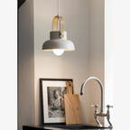 Tapered Metal Pendant Light with Wood-Look Detail - view 14