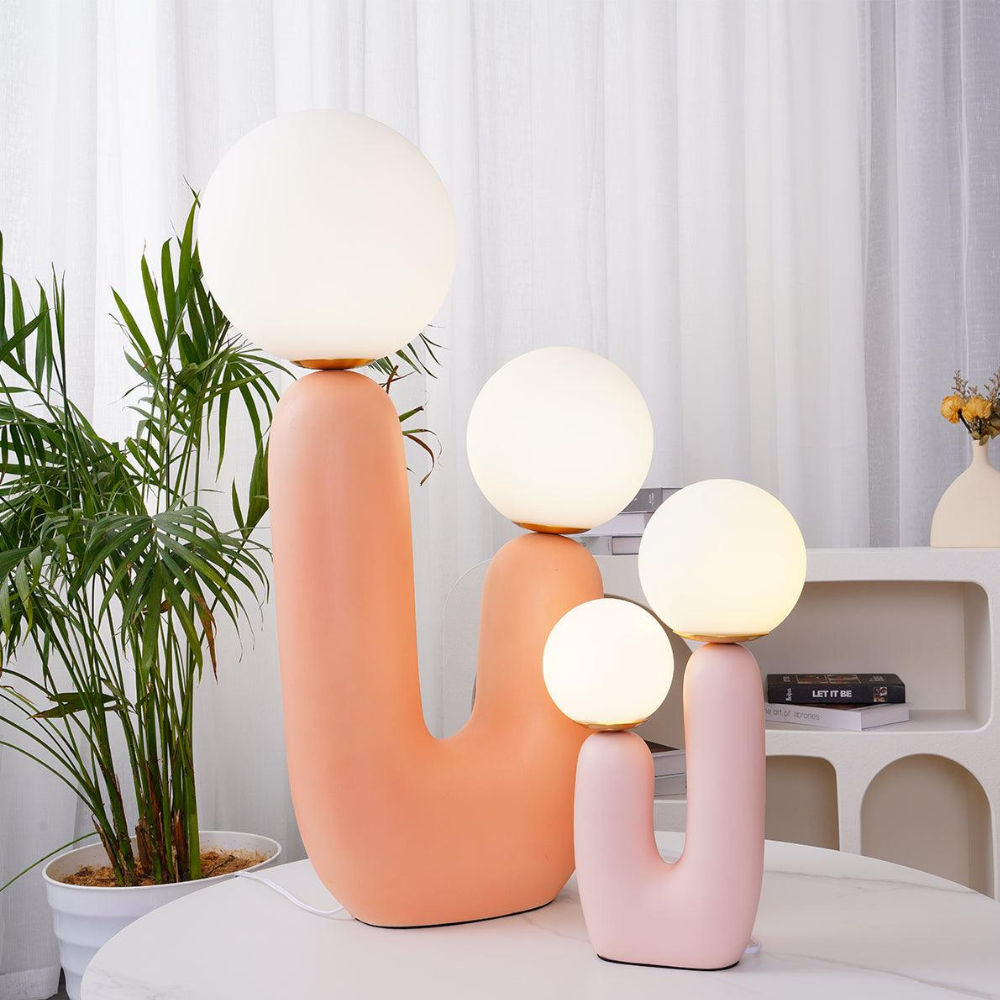 U-Shaped Resin Table Lamp with Twin Glass Globes, UK Plug - view 10