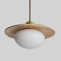 Frosted Pebble Glass Pendant Light with Oak or Walnut Disc - view 1