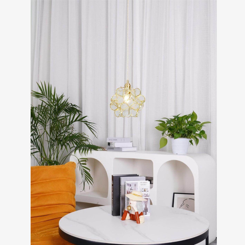 Floral Glass Pendant Light with Brass Fittings - view 16