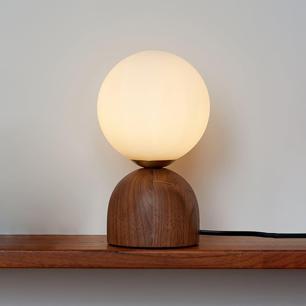 Glass Globe Table Lamp with Wood Base, UK Plug - view 4