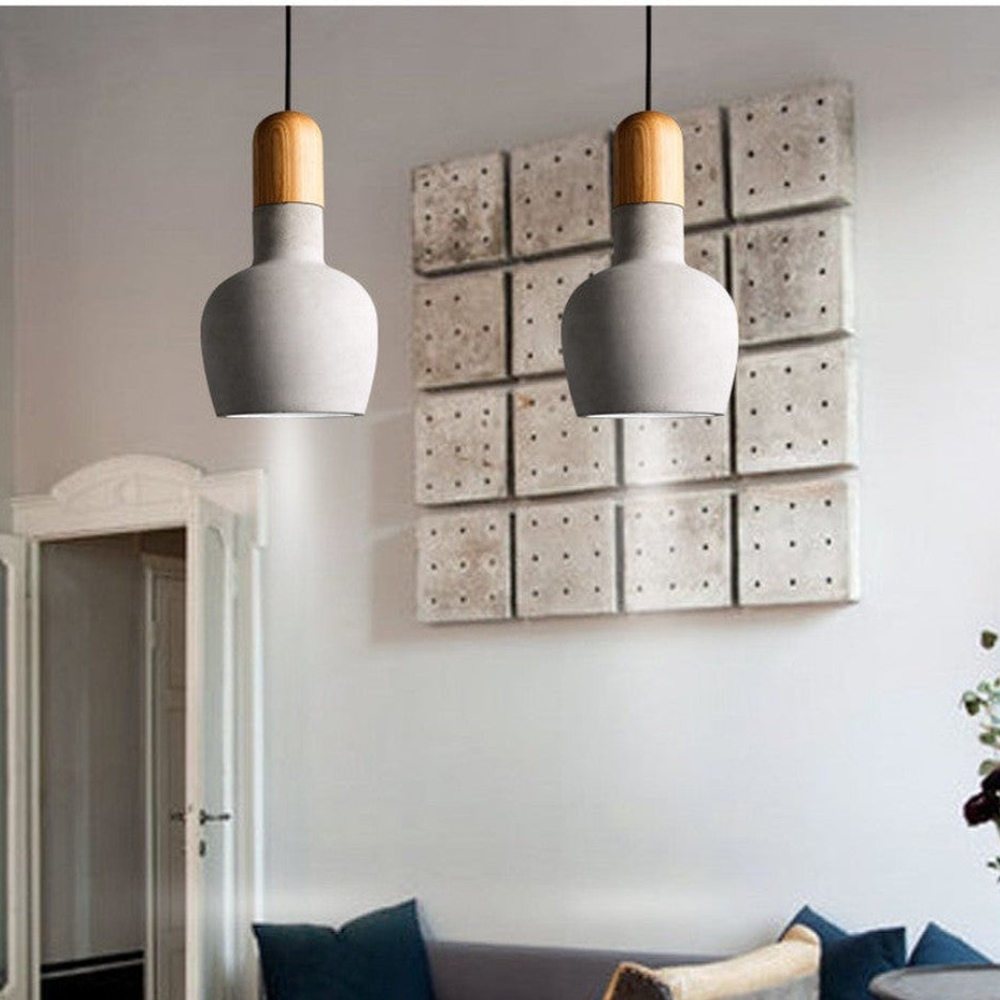 Concrete and Wood Pendant Light, Nordic Industrial Style - view 3