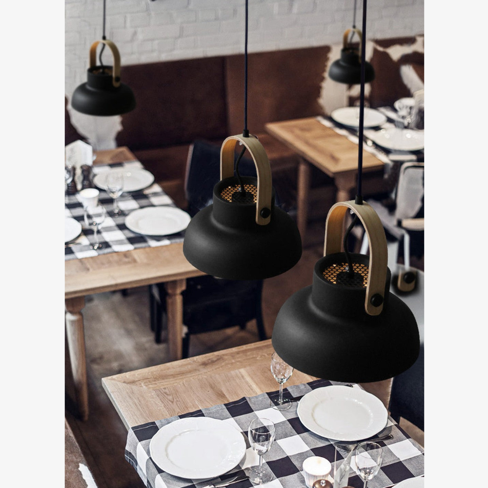 Tapered Metal Pendant Light with Wood-Look Detail - view 16