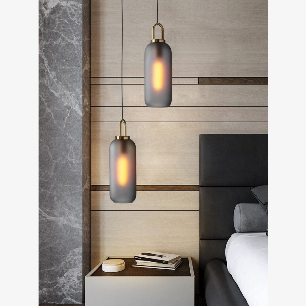 Glass Globe or Capsule Pendant Light with Brass Arch - view 14