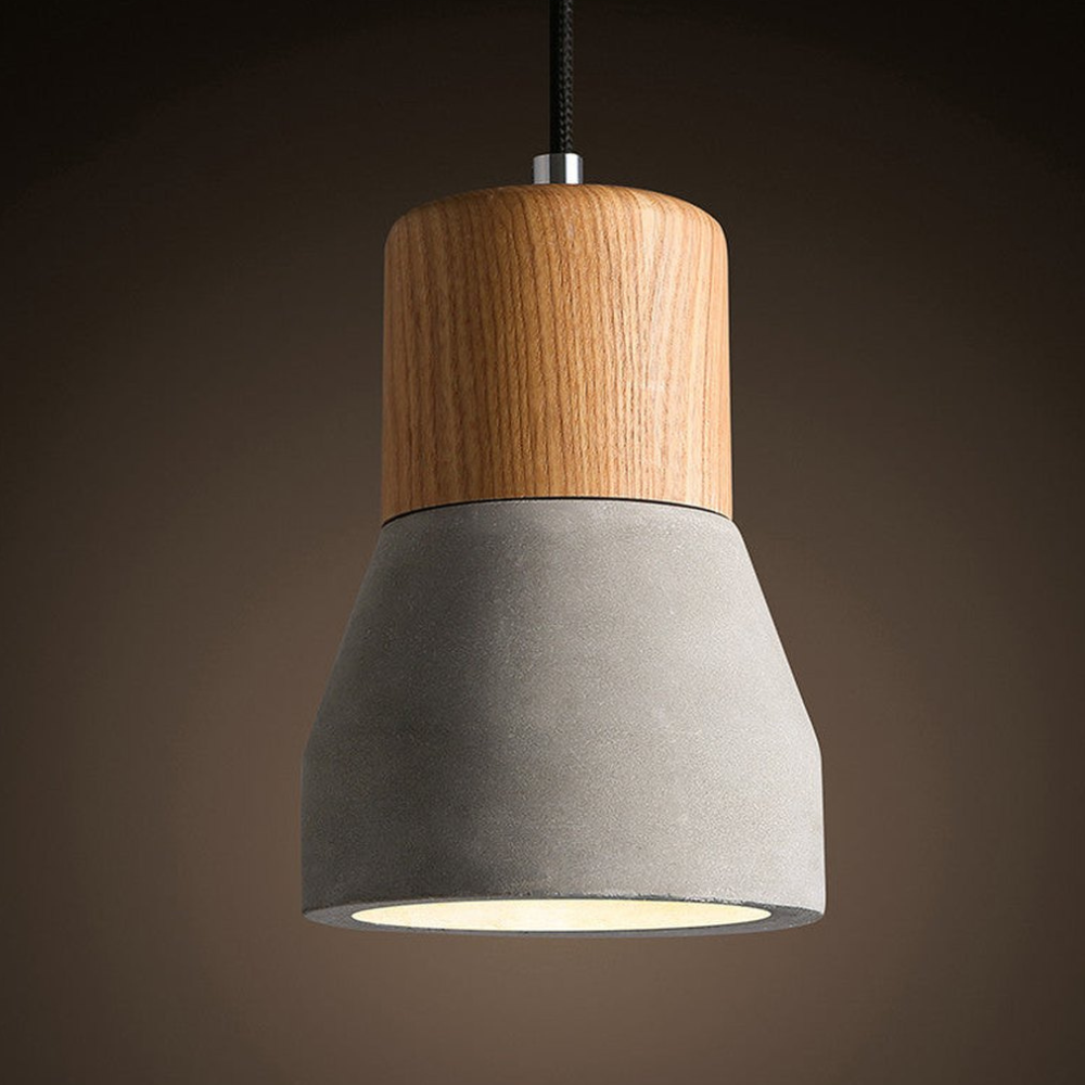 Concrete and Wood Pendant Light, Nordic Industrial Style - view 10