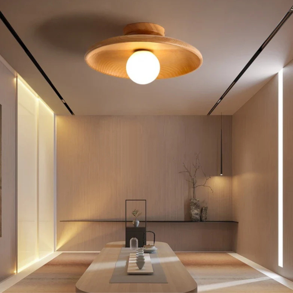 Wood-Shade LED Flush Ceiling Light, Scandinavian Style - view 7