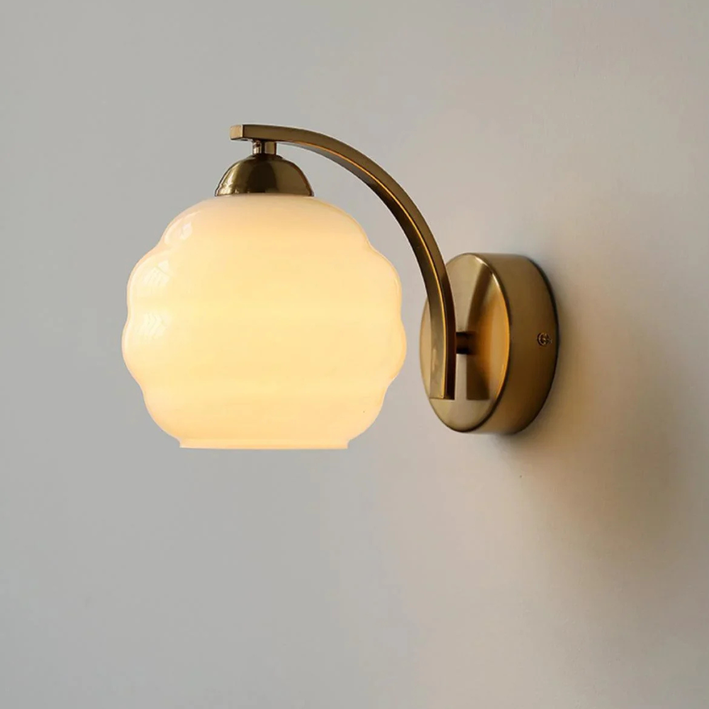 Ribbed Glass Globe Wall Sconce with Gold-Tone Fittings - view 11