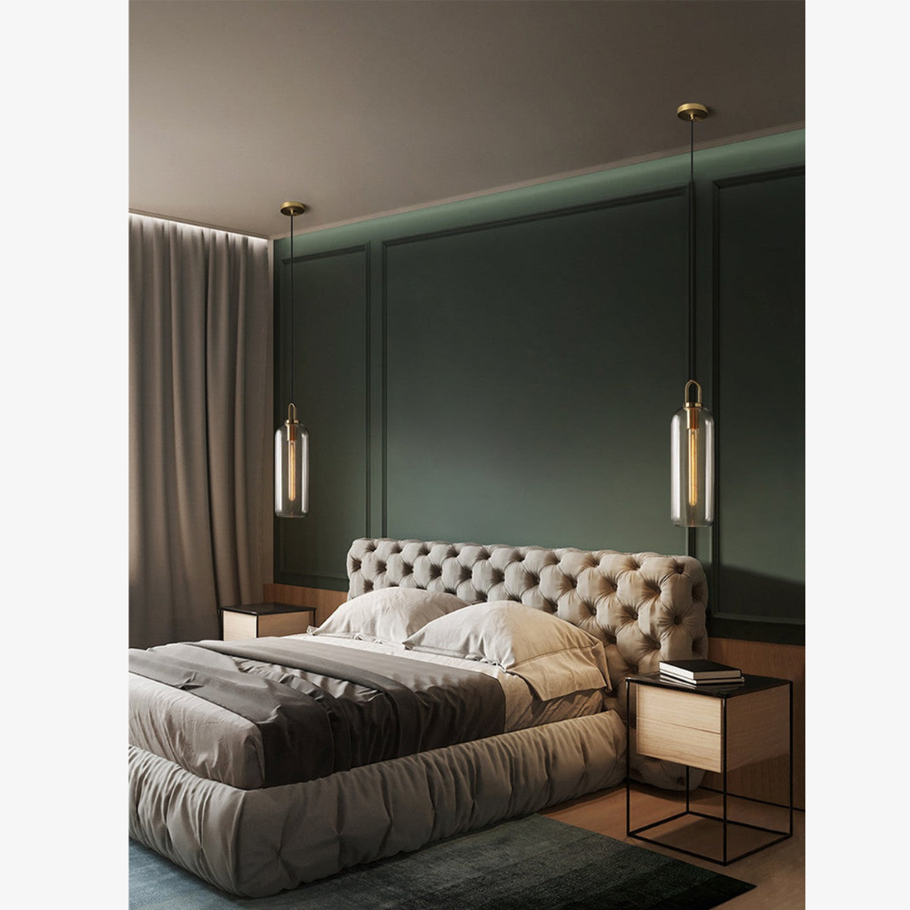 Glass Globe or Capsule Pendant Light with Brass Arch - view 12