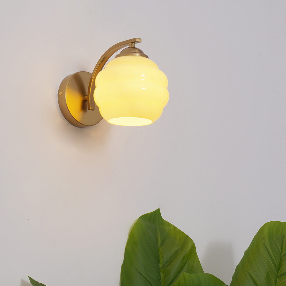 Ribbed Glass Globe Wall Sconce with Gold-Tone Fittings - view 10