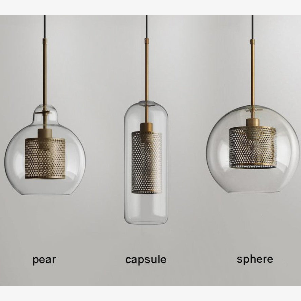 Glass and Perforated Metal Pendant Light, Industrial Style - view 20