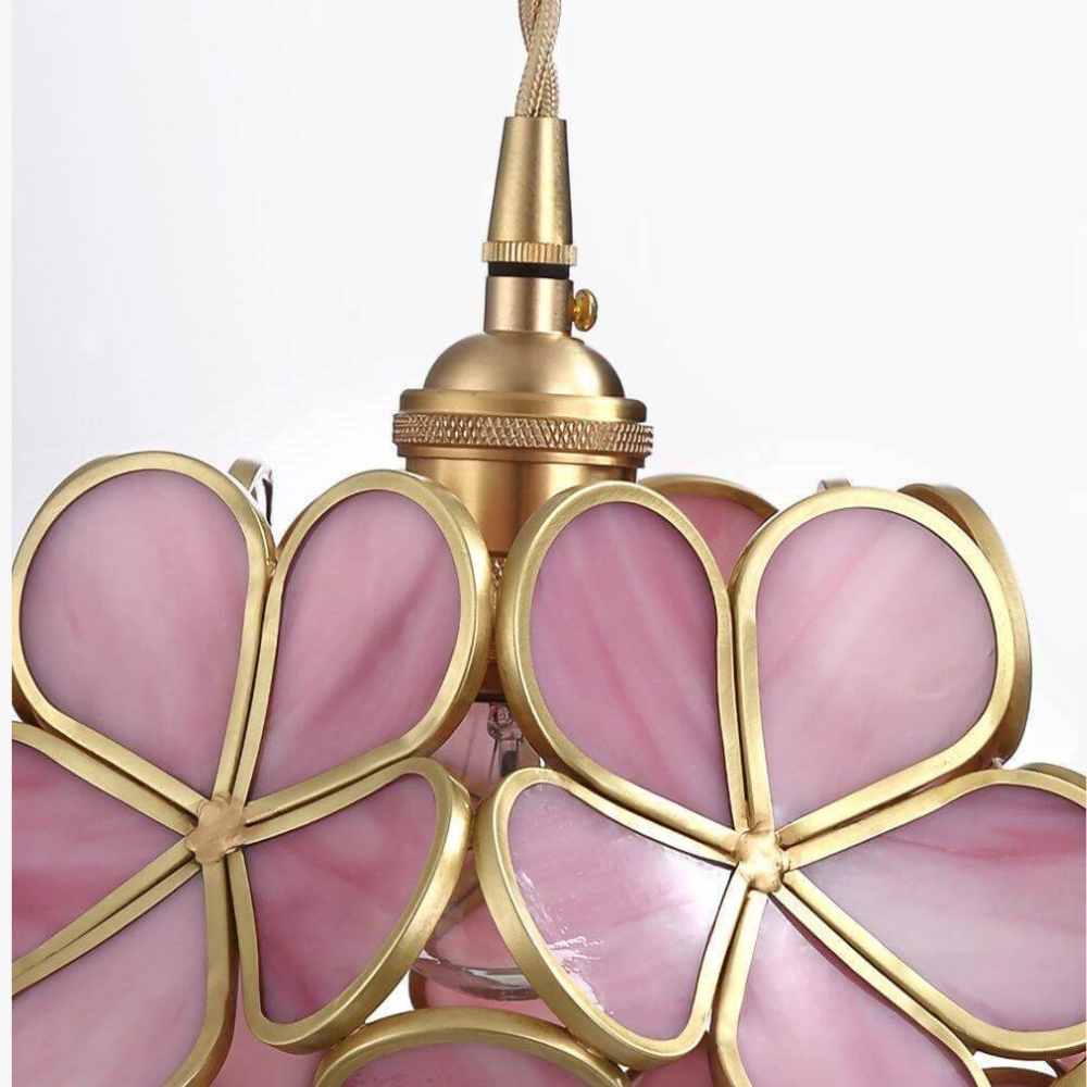 Floral Glass Pendant Light with Brass Fittings - view 13