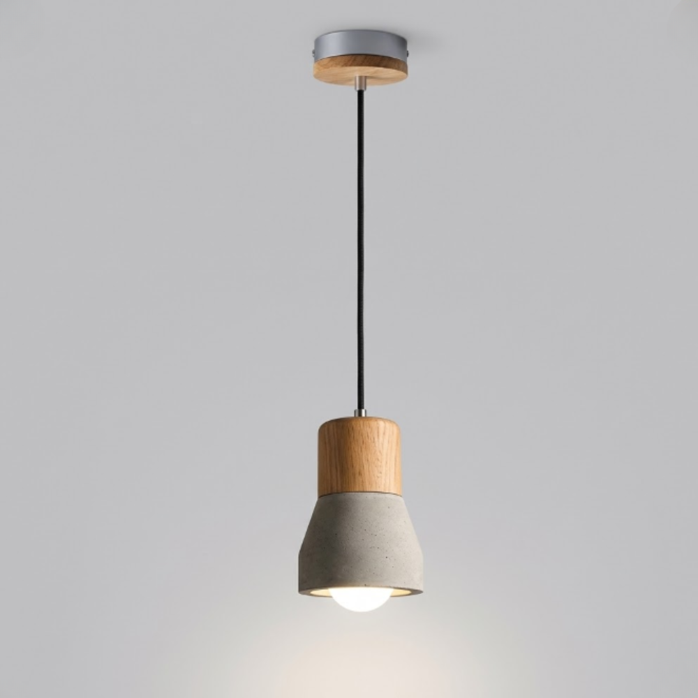 Concrete and Wood Pendant Light, Nordic Industrial Style - view 11