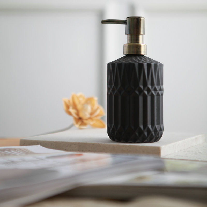 Diamond Pattern Glass Soap Dispenser, 390 mL