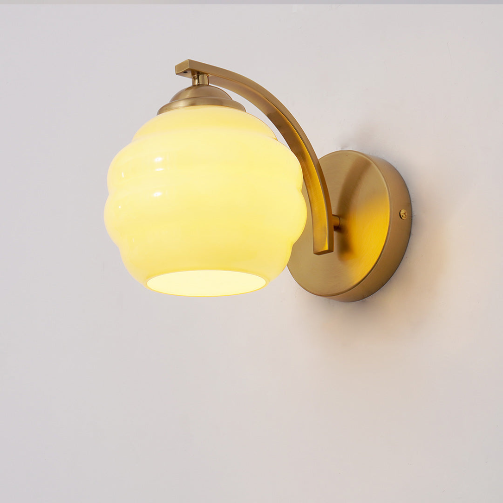Ribbed Glass Globe Wall Sconce with Gold-Tone Fittings - view 9