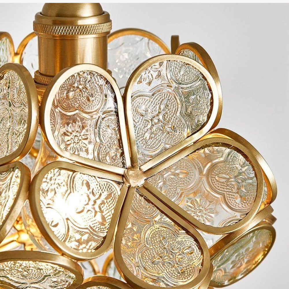 Floral Glass Pendant Light with Brass Fittings - view 12