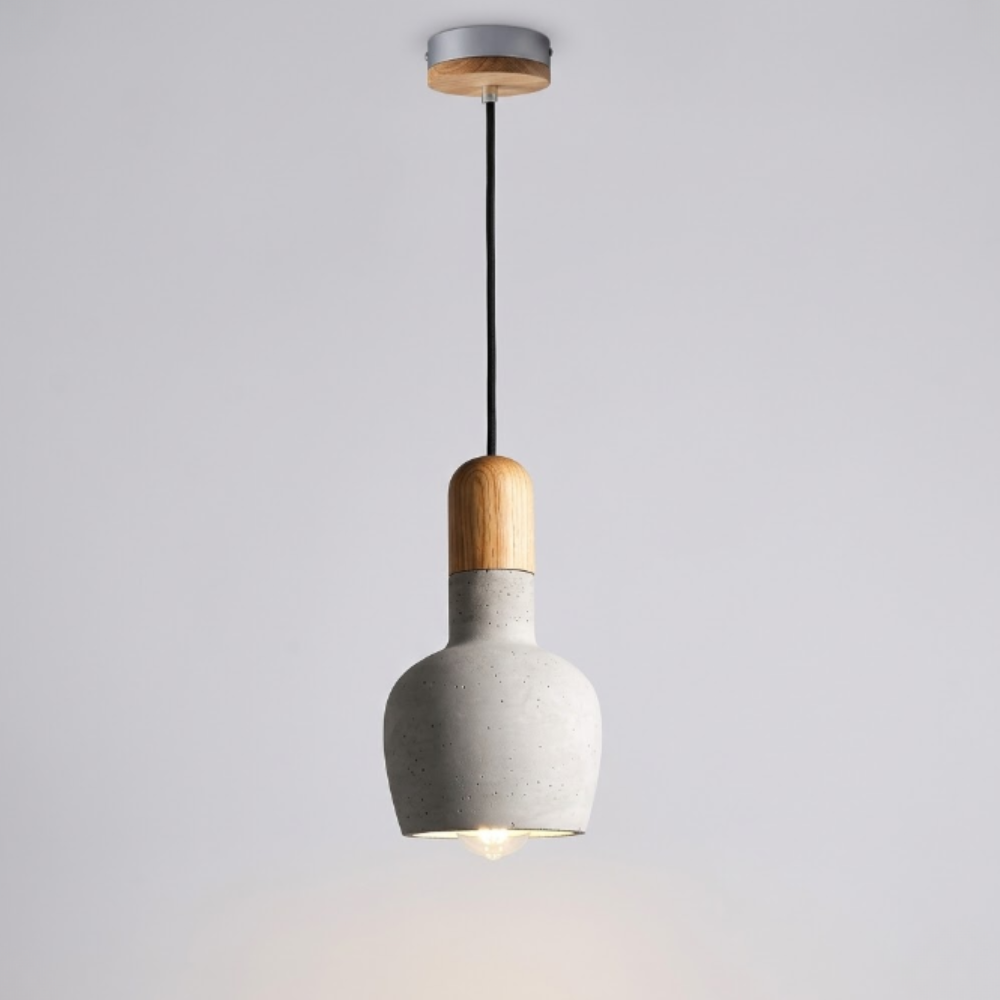 Concrete and Wood Pendant Light, Nordic Industrial Style - view 1