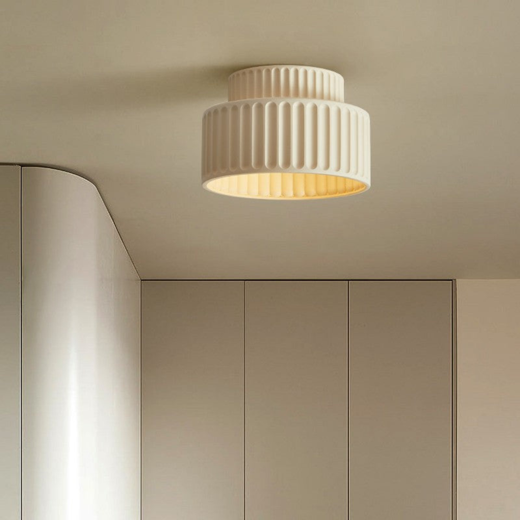 Pleated Ceramic Flush Ceiling Light, Ribbed Design - view 3