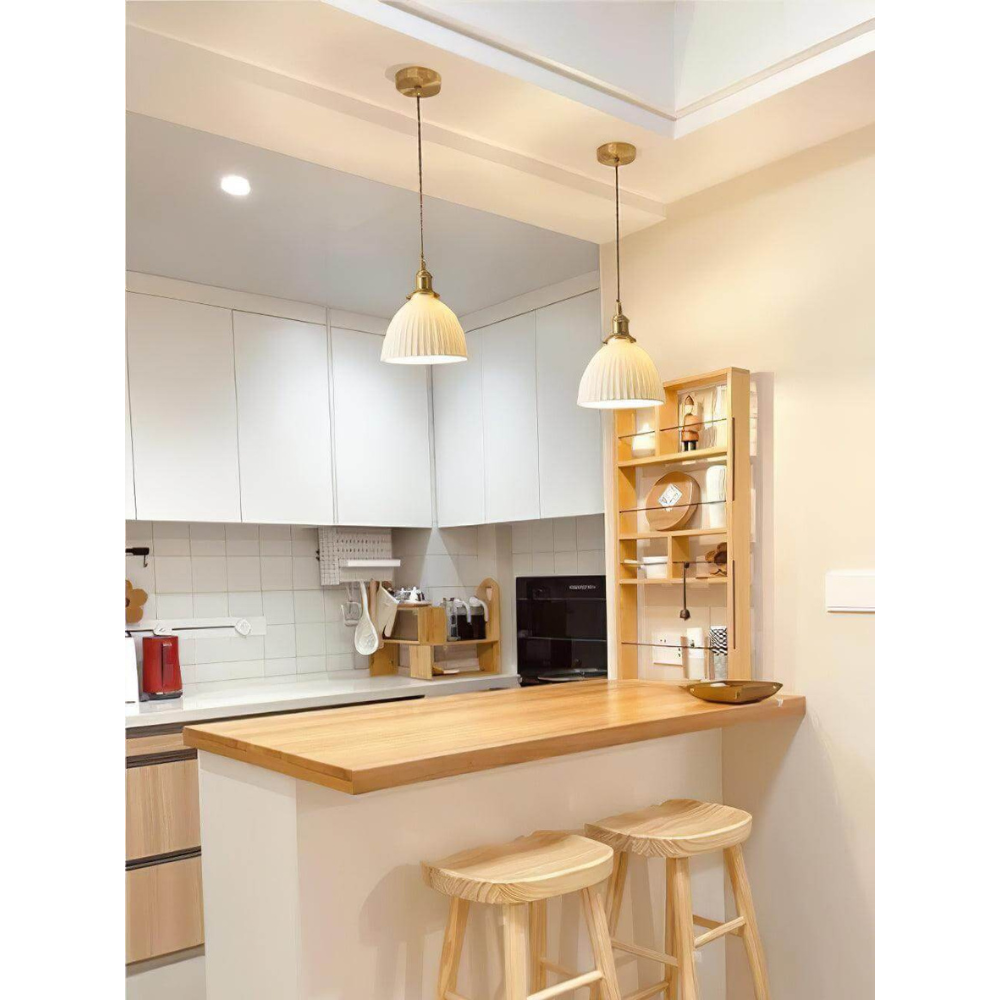 White Ribbed Ceramic Dome Pendant Light - view 18