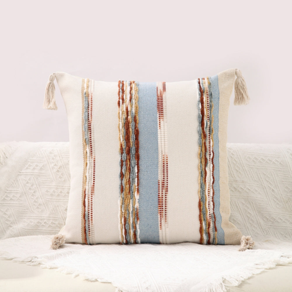 Reversible Striped Tassel Cushion Cover – image 1