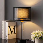 Double Fabric Shade Table Lamp with Metal Base, UK Plug - view 7