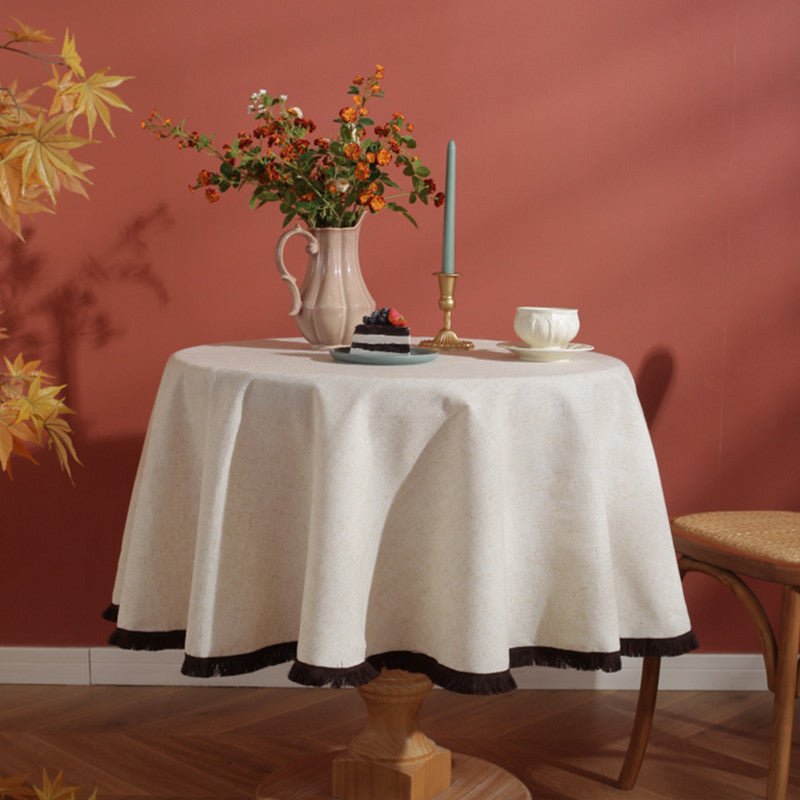Fringed Linen Blend Tablecloth