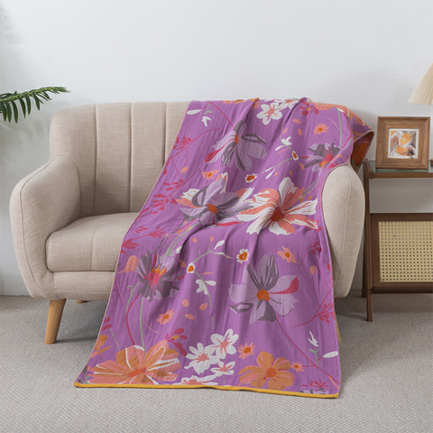 Purple Wildflower Cotton Gauze Bath Towel – image 4