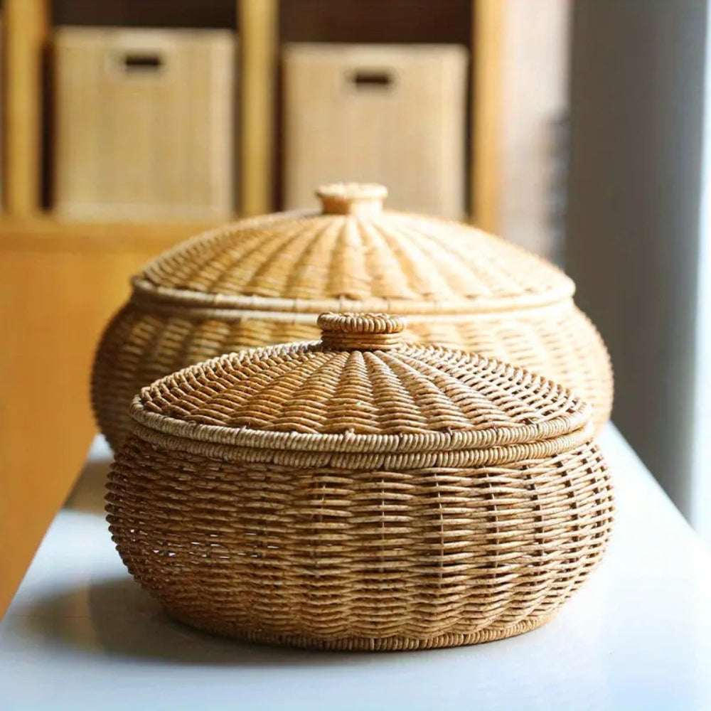 Woven Rattan Storage Basket with Domed Lid – image 2