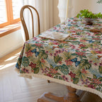 Floral Jacquard Linen Fringe Tablecloth – image 3