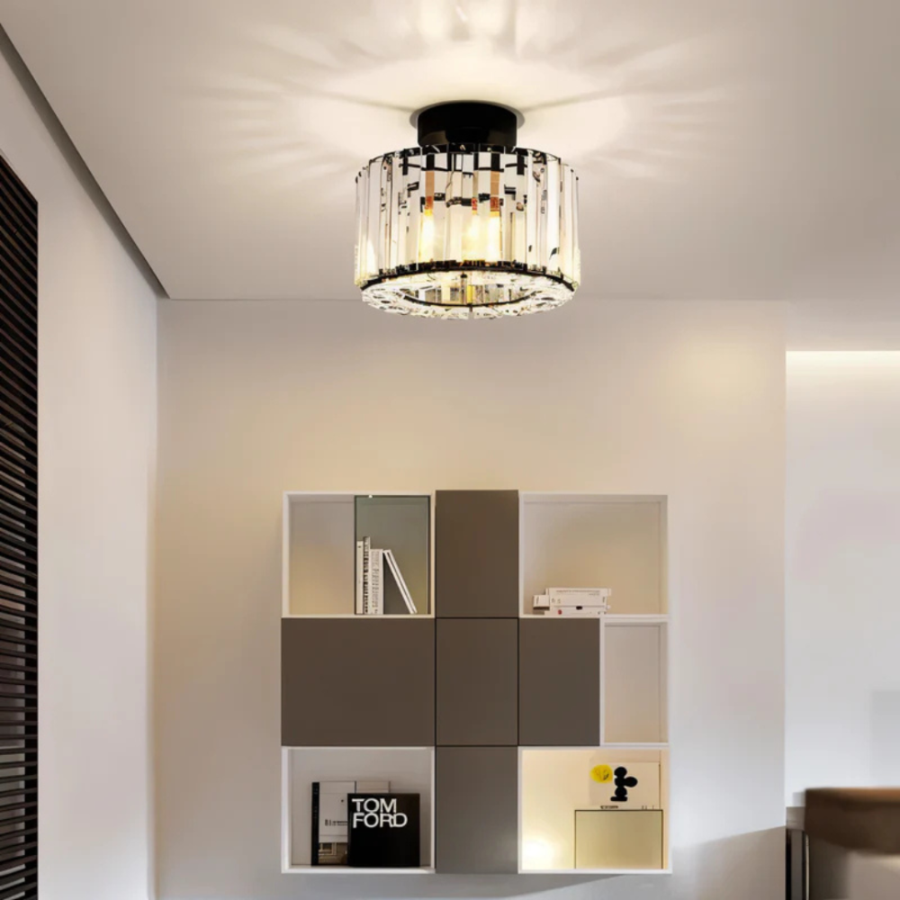 Crystal Prism Flush Ceiling Light with Cylindrical Frame - view 7