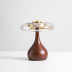 Amber Glass Mushroom Table Lamp with Walnut Base, UK Plug - view 1