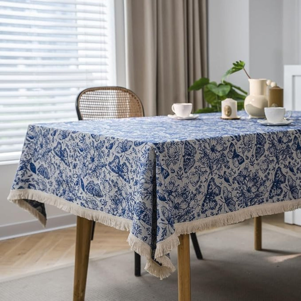 Blue Floral and Butterfly Tassel Tablecloth – image 2