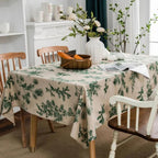 Pine and Bird Cotton Linen Fringe Tablecloth – image 1