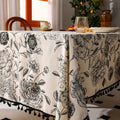 Black Floral Cotton Blend Tassel Tablecloth – image 1