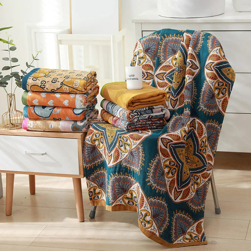 Reversible Diamond and Floral Cotton Bath Towel – image 1