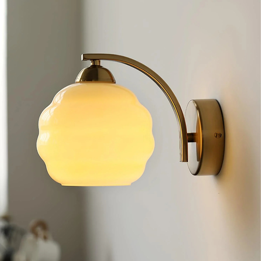 Ribbed Glass Globe Wall Sconce with Gold-Tone Fittings - view 8